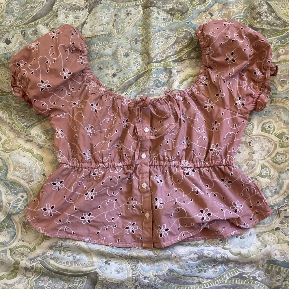 Floral Embroidered Pink Women's Top